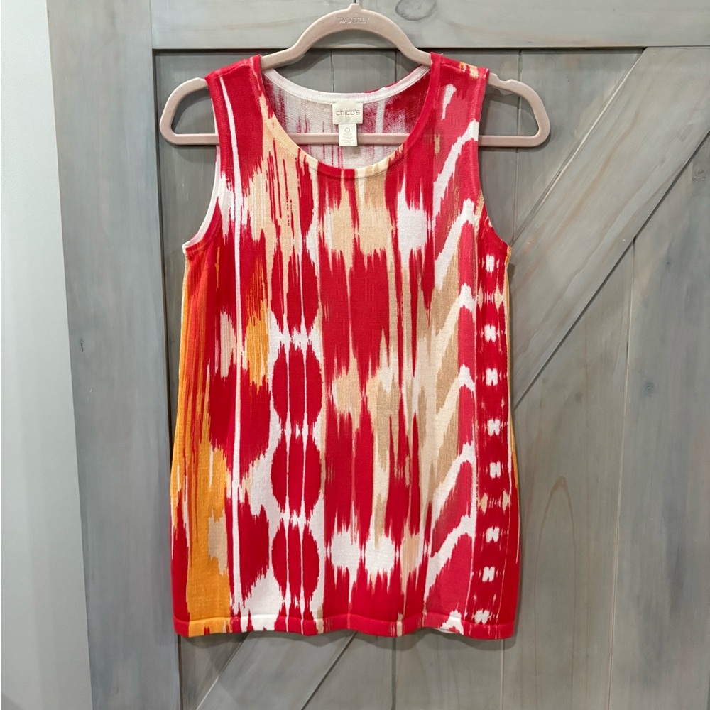 Chico's Red and Orange Patterned Tank Top